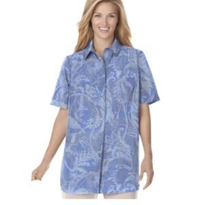 Woman Within Blue Paisley Button Down Shirt